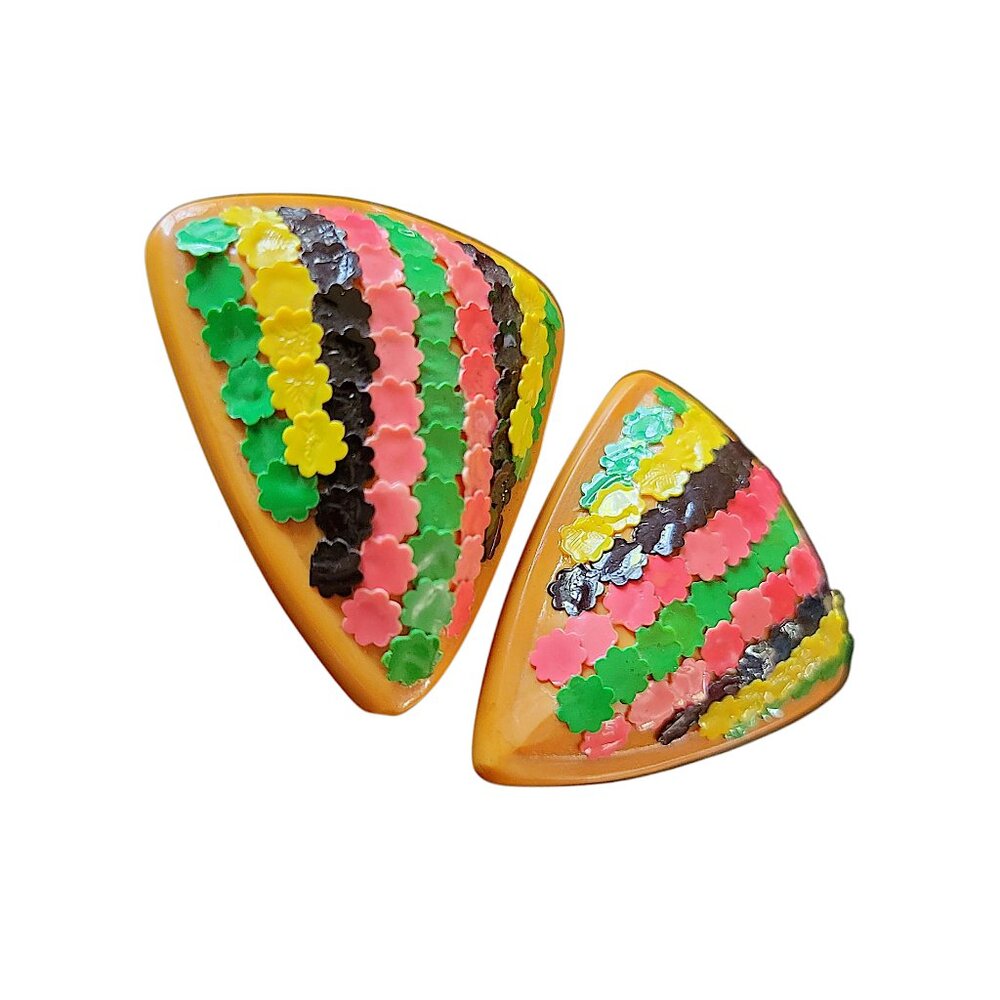 Multi Color Rainbow Stripe Shoe Clips Triangle Shape 1960s Vintage Access